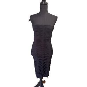 BEBE Black Ruched Strapless Bodycon Dress M Sexy Y2K Club Party Chic